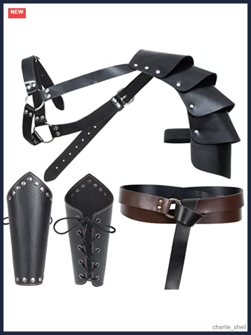 Faux Leather Medieval Knight Belt Shawl Men Renaissance Half Shoulder Cape Scarf